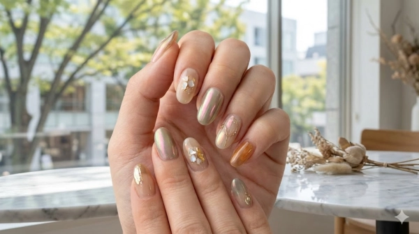 透け感ニュアンス×オーロラミラーの奥行きアート